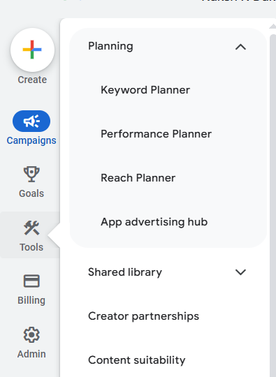 Google keyword planner option