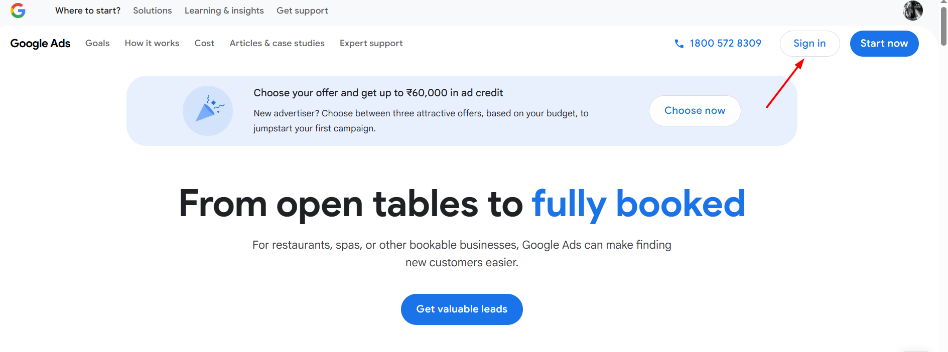 Sign in to your google ads account