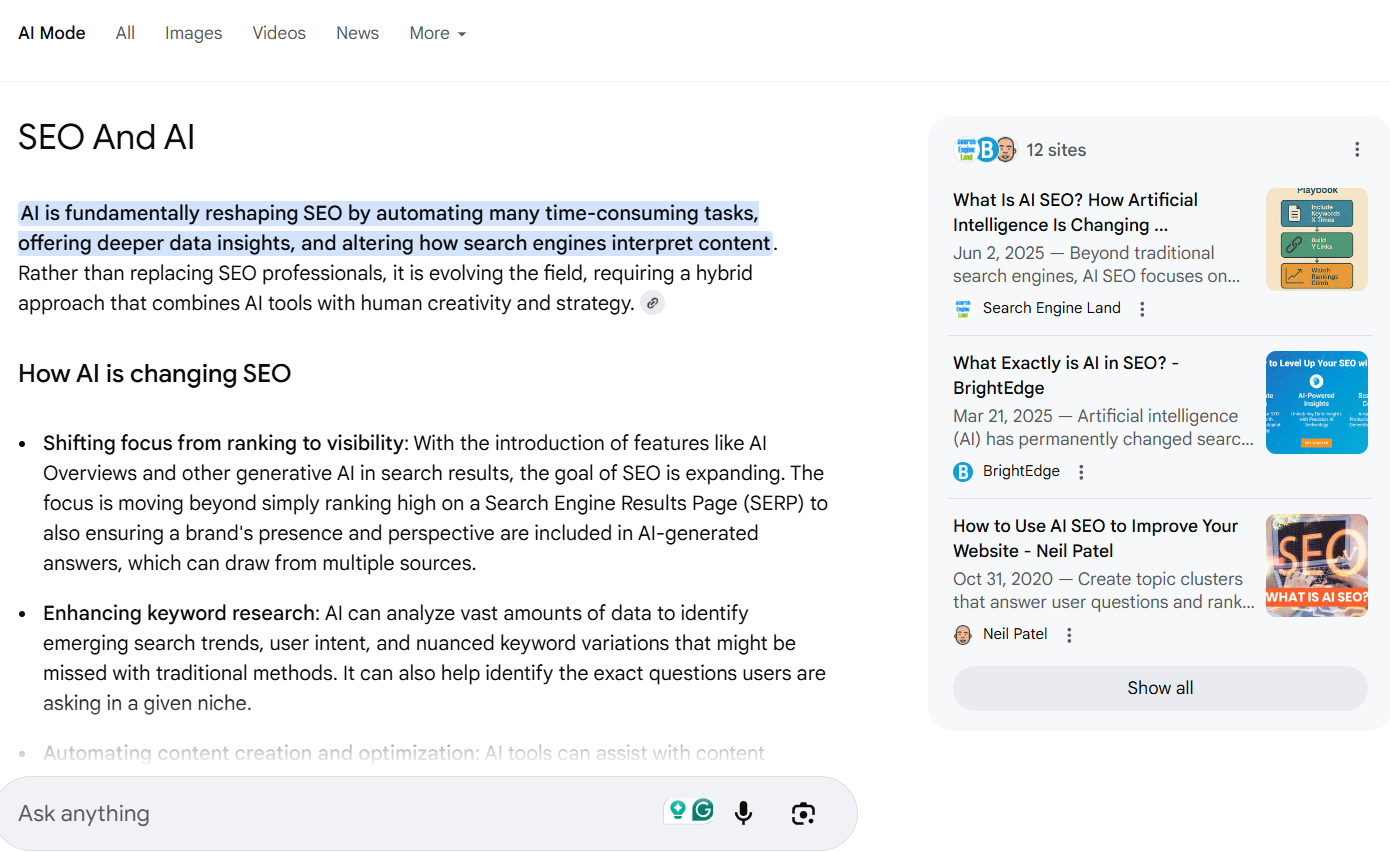 AI generated answers